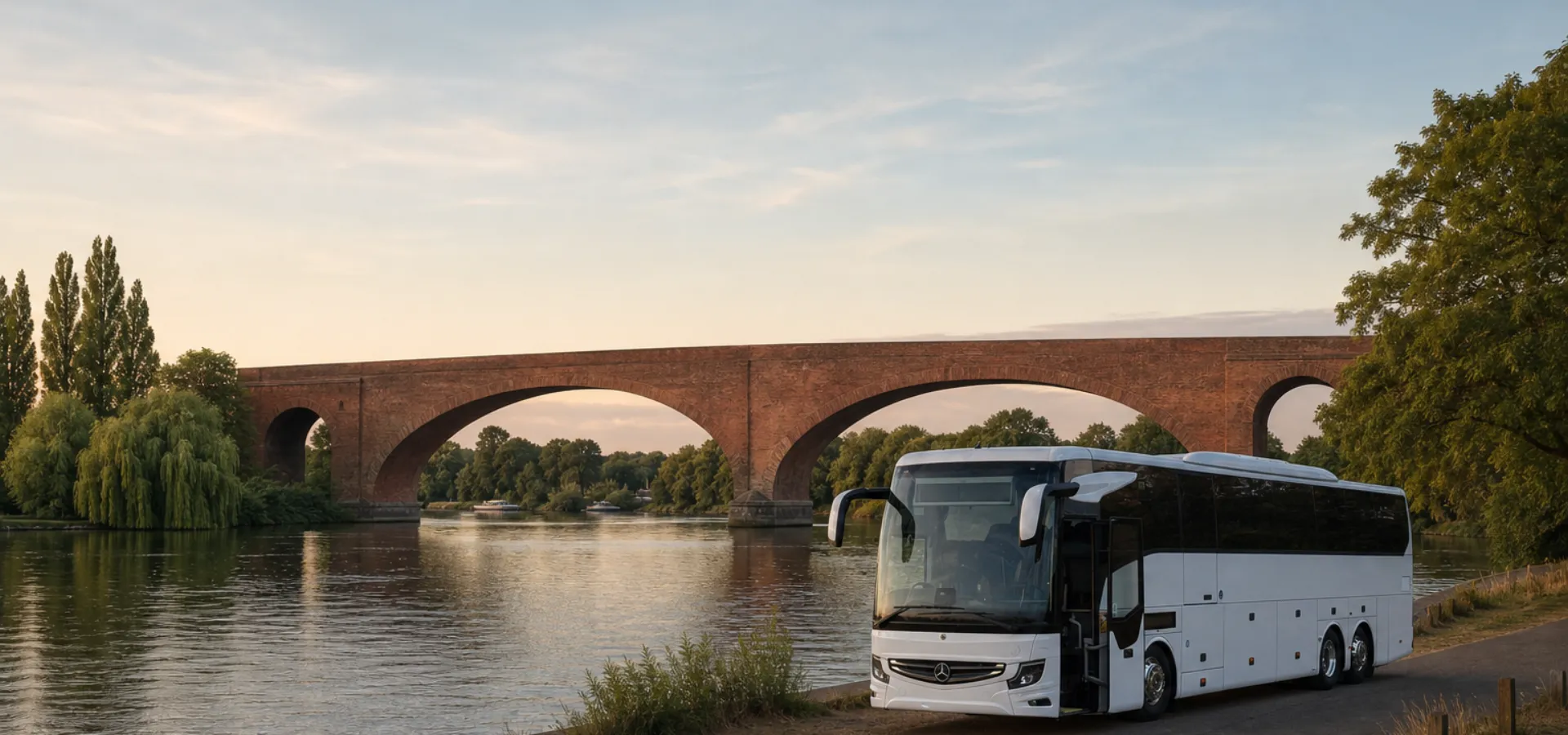 Illustration of a coach beside the River Thames near Maidenhead