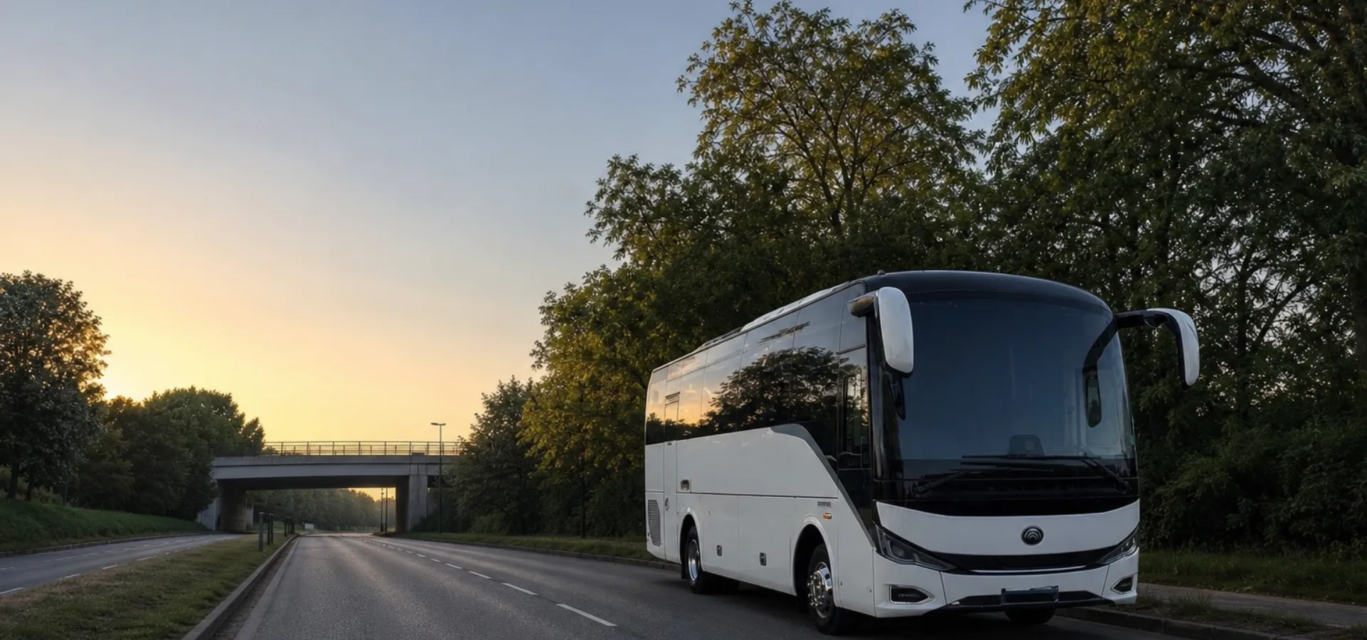 Illustration of a coach on a Thames Valley road at dawn